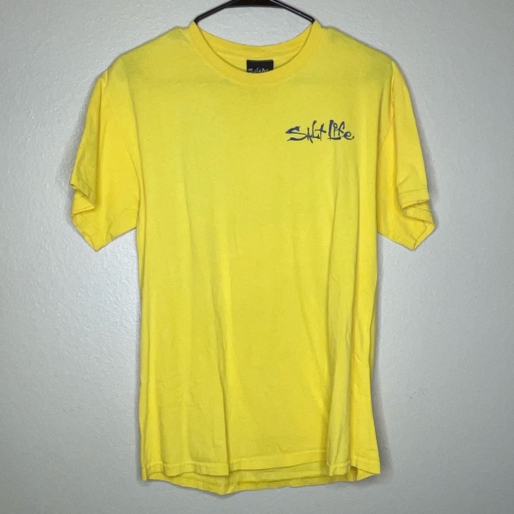 Salt Life Yellow Blue Short Sleeve Shirt Fish Ocean Design